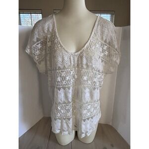 Torrid Lace White Blouse Sheer Womens 1X (14-16) Coquette Boho Feminine EUC